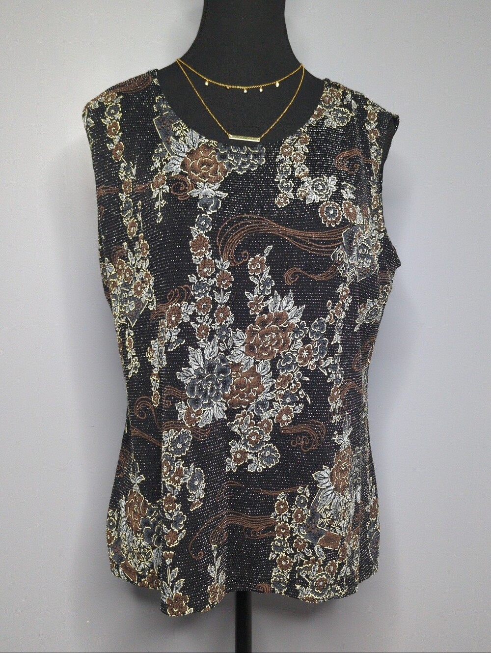 Vintage 90s Y2K Brochure Metallic Floral Tapestry Tank Top Goth Grunge L